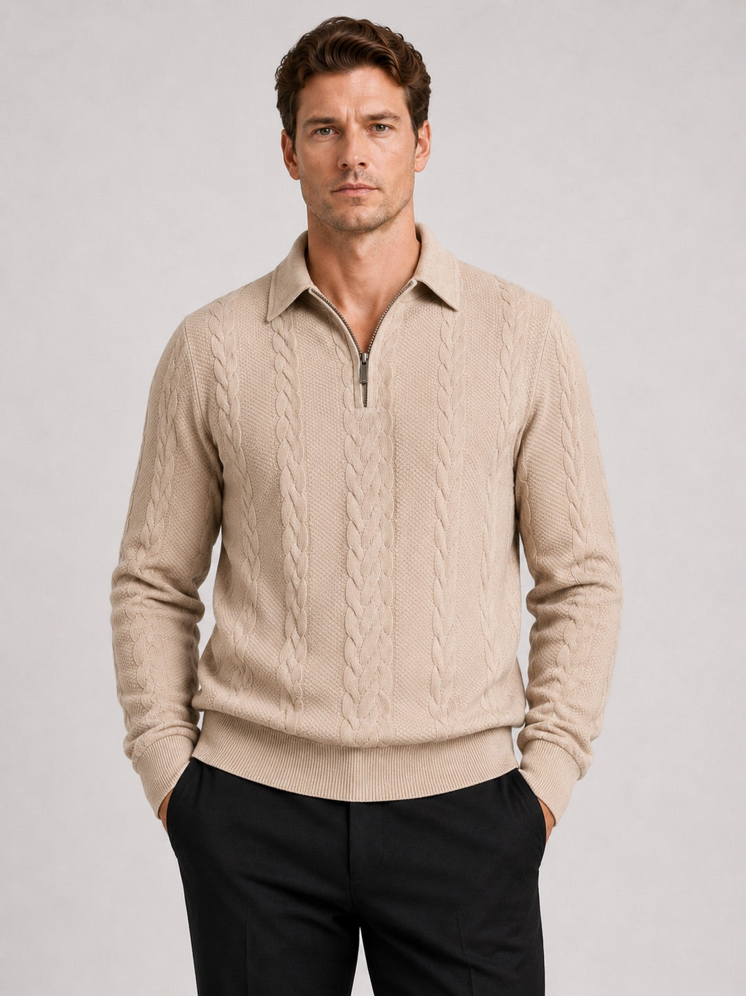 Men’s Quarter Zip Jumper Long Sleeve Turn-Down Collar Autumn Winter Pullover for Casual and Everyday Wear