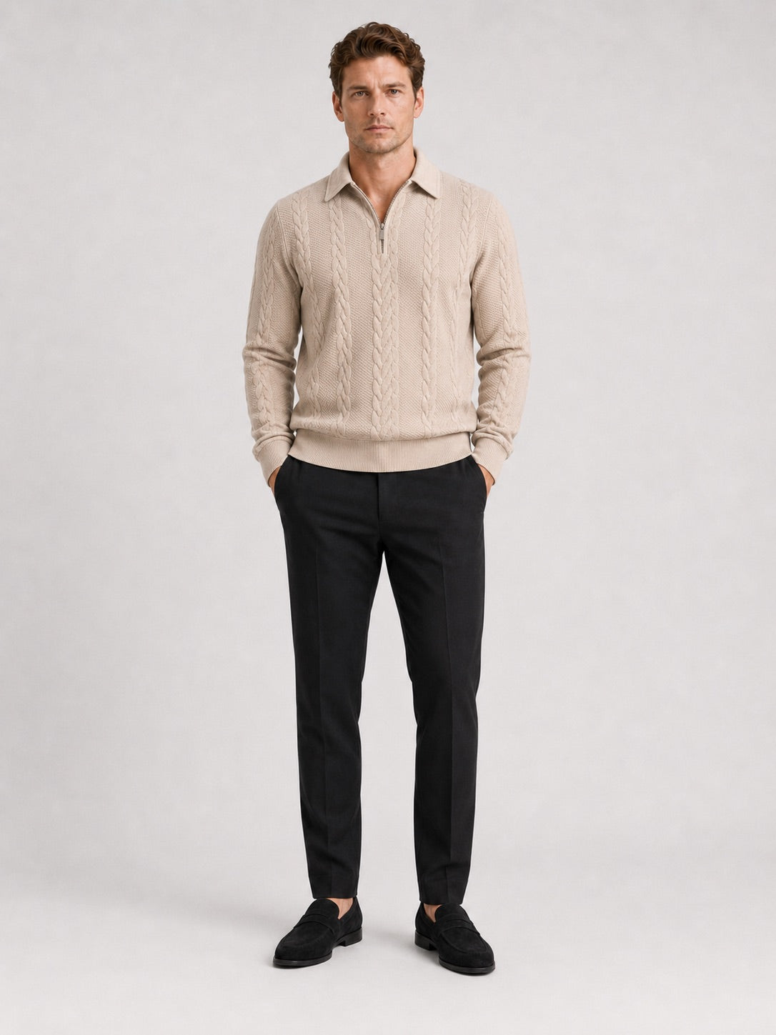 Men’s Quarter Zip Jumper Long Sleeve Turn-Down Collar Autumn Winter Pullover for Casual and Everyday Wear