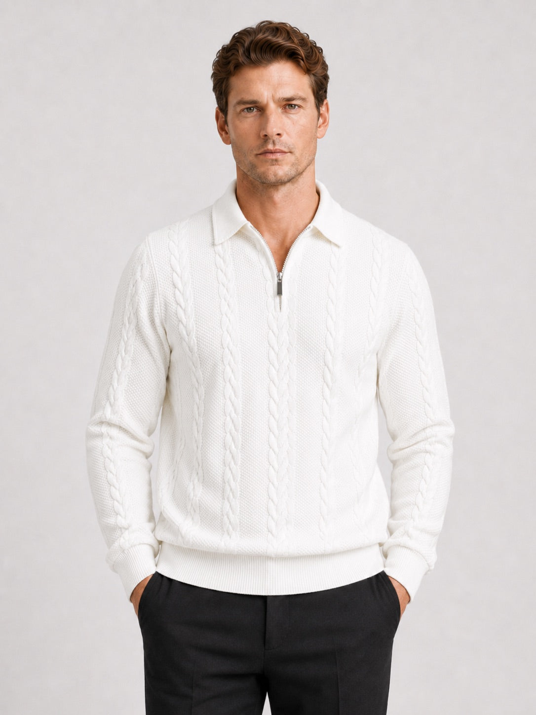 Men’s Quarter Zip Jumper Long Sleeve Turn-Down Collar Autumn Winter Pullover for Casual and Everyday Wear