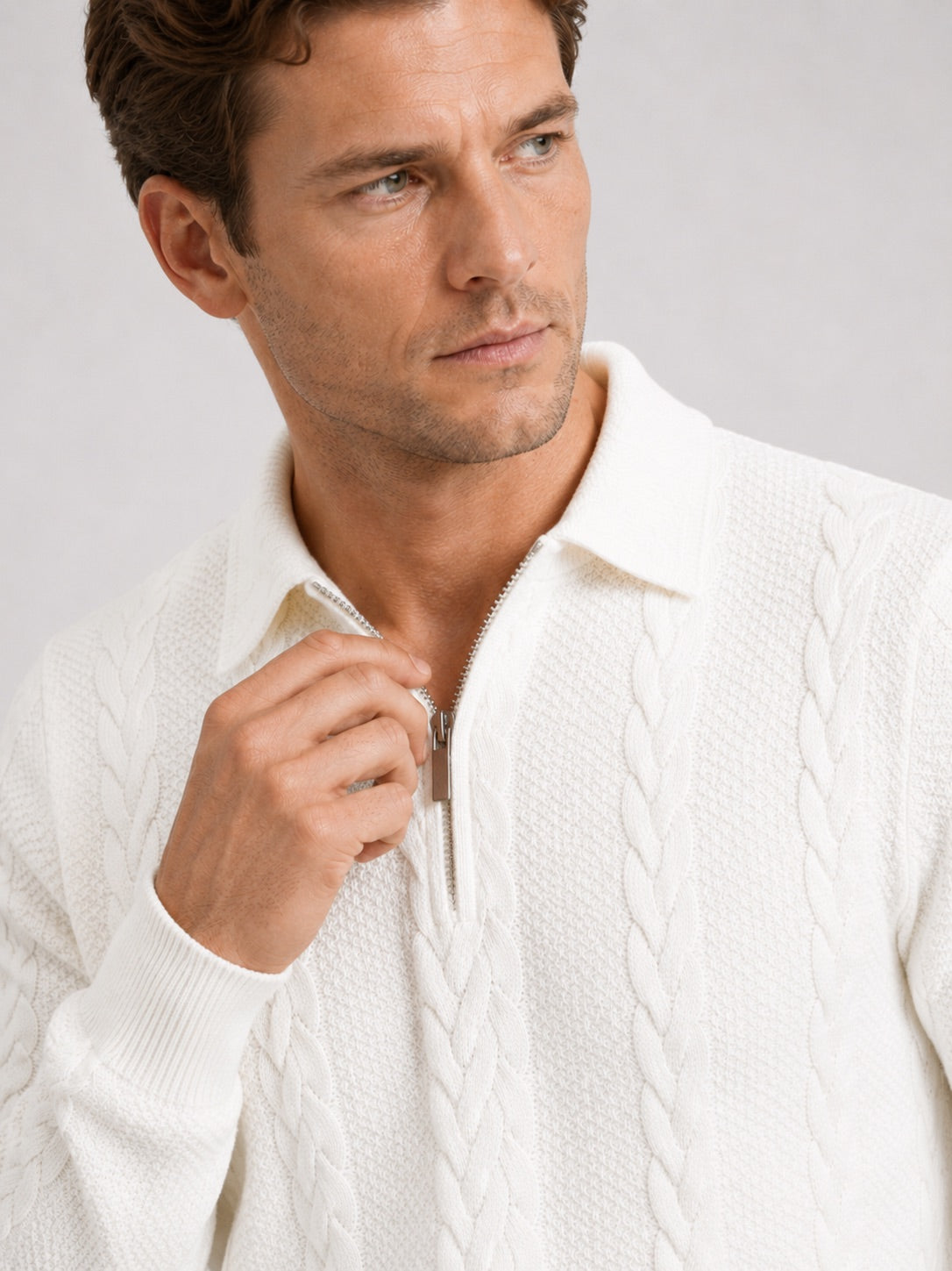 Men’s Quarter Zip Jumper Long Sleeve Turn-Down Collar Autumn Winter Pullover for Casual and Everyday Wear