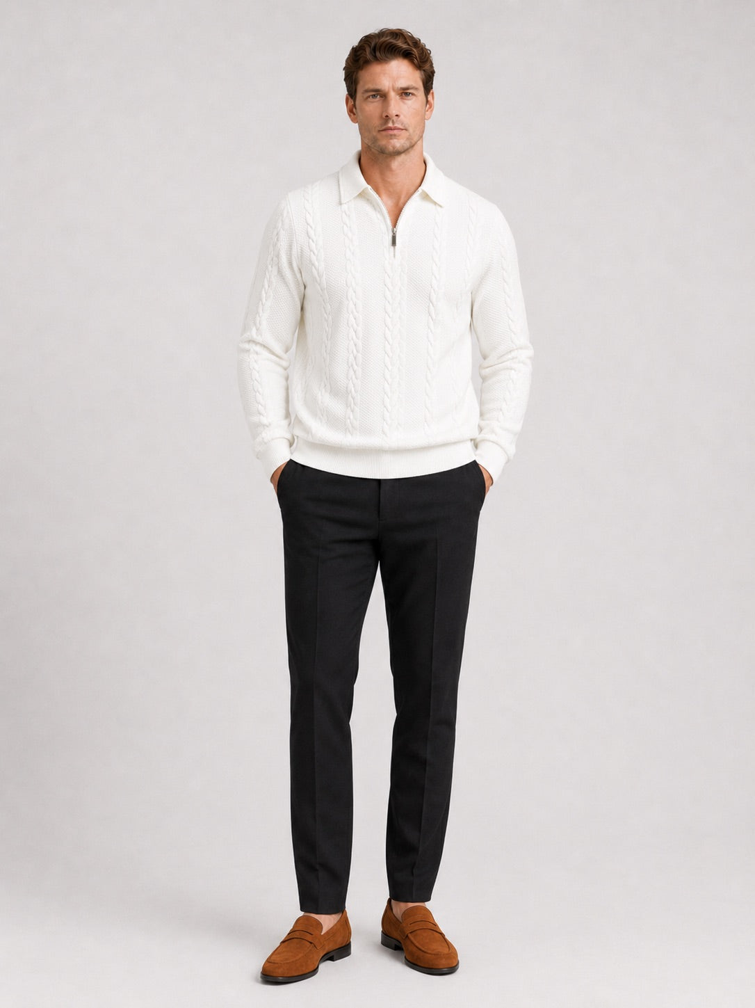 Men’s Quarter Zip Jumper Long Sleeve Turn-Down Collar Autumn Winter Pullover for Casual and Everyday Wear
