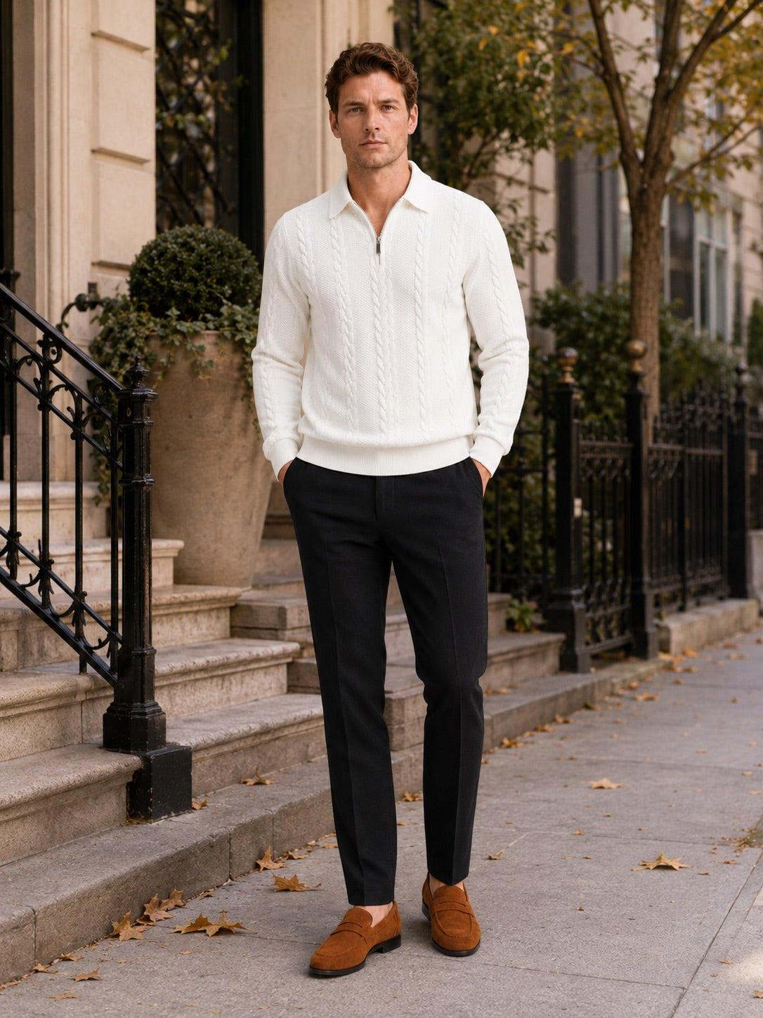 Men’s Quarter Zip Jumper Long Sleeve Turn-Down Collar Autumn Winter Pullover for Casual and Everyday Wear