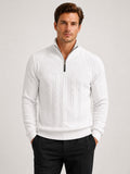 Men’s Quarter Zip Jumper Jacquard Long Sleeve Warm Autumn Winter Pullover for Casual and Everyday Wear
