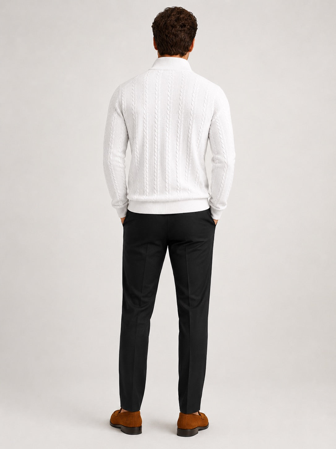Men’s Quarter Zip Jumper Jacquard Long Sleeve Warm Autumn Winter Pullover for Casual and Everyday Wear