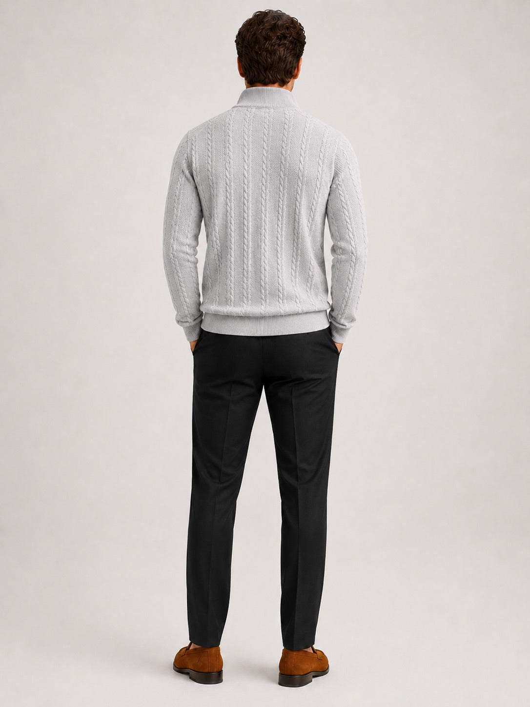 Men’s Quarter Zip Jumper Jacquard Long Sleeve Warm Autumn Winter Pullover for Casual and Everyday Wear