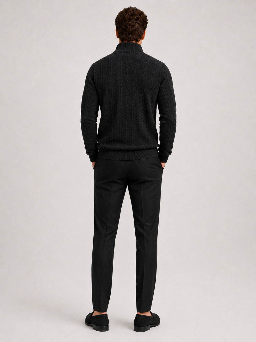 Men’s Quarter Zip Jumper Jacquard Long Sleeve Warm Autumn Winter Pullover for Casual and Everyday Wear