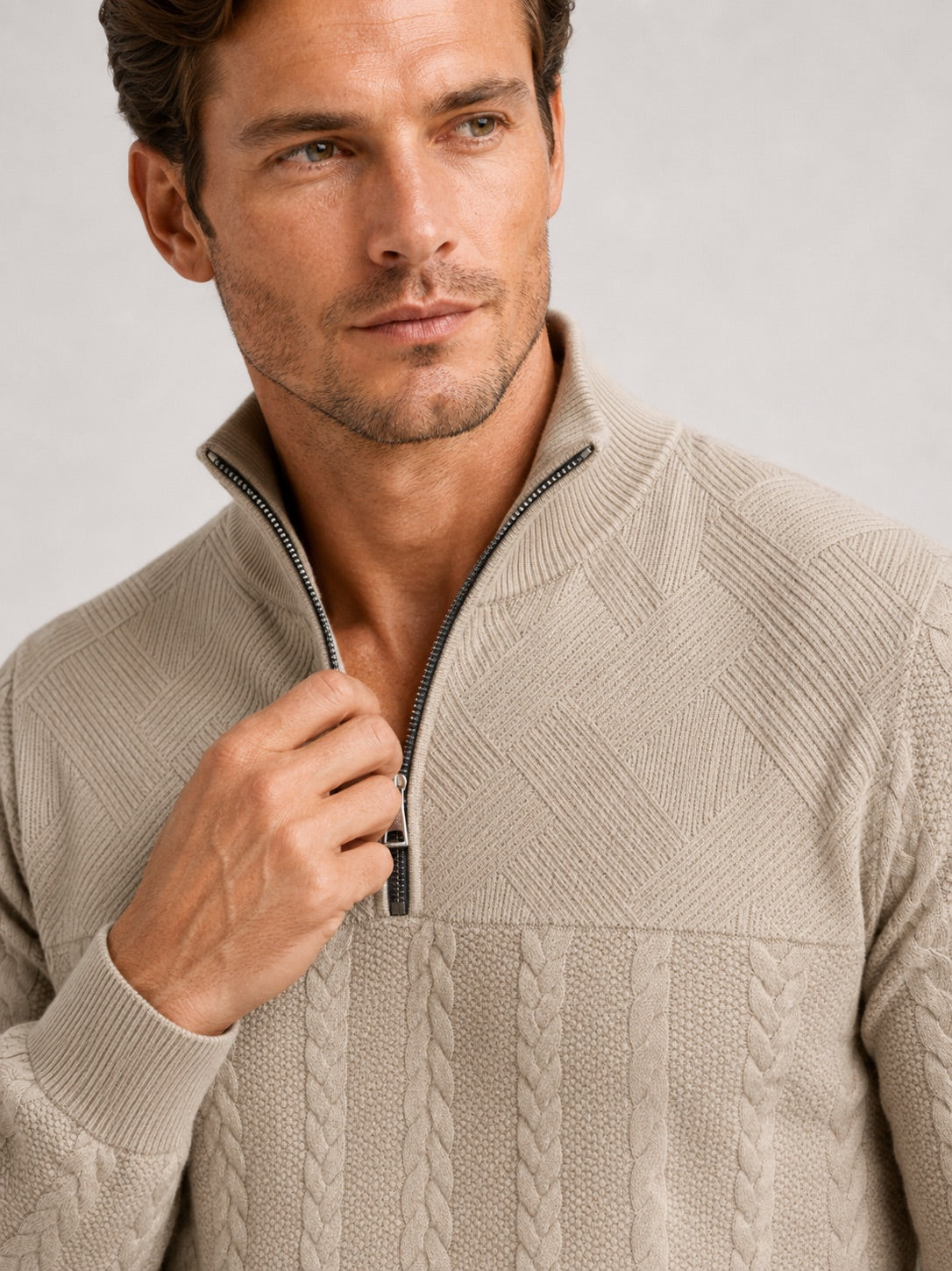 Men’s Quarter Zip Jumper Jacquard Long Sleeve Warm Autumn Winter Pullover for Casual and Everyday Wear