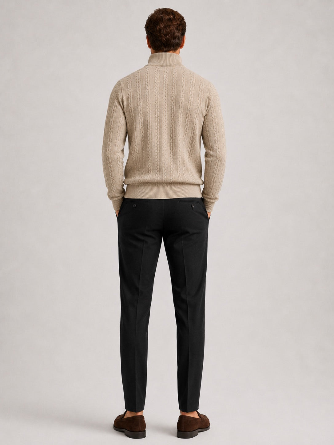 Men’s Quarter Zip Jumper Jacquard Long Sleeve Warm Autumn Winter Pullover for Casual and Everyday Wear