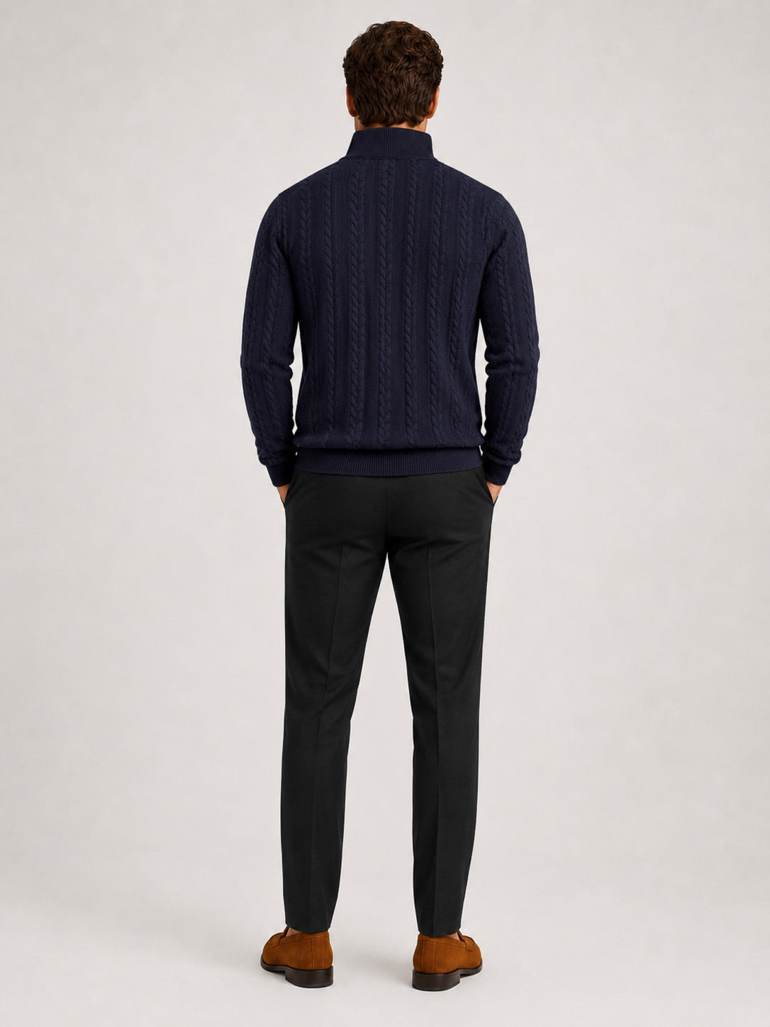 Men’s Quarter Zip Jumper Jacquard Long Sleeve Warm Autumn Winter Pullover for Casual and Everyday Wear