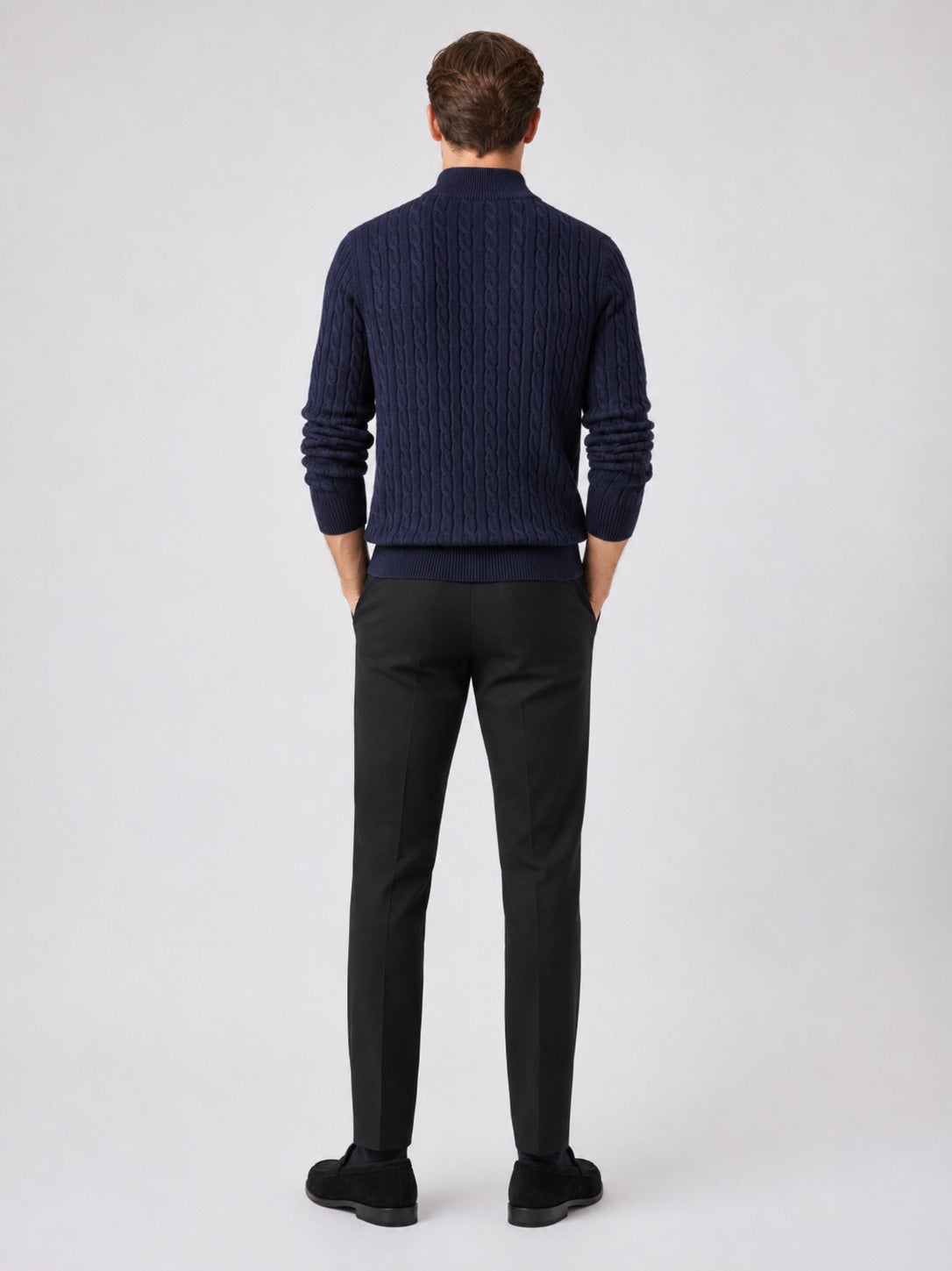 Men’s Cable Knit Quarter Zip Jumper Mock Neck Thick Warm Autumn Winter Pullover for Business Casual and Everyday Wear
