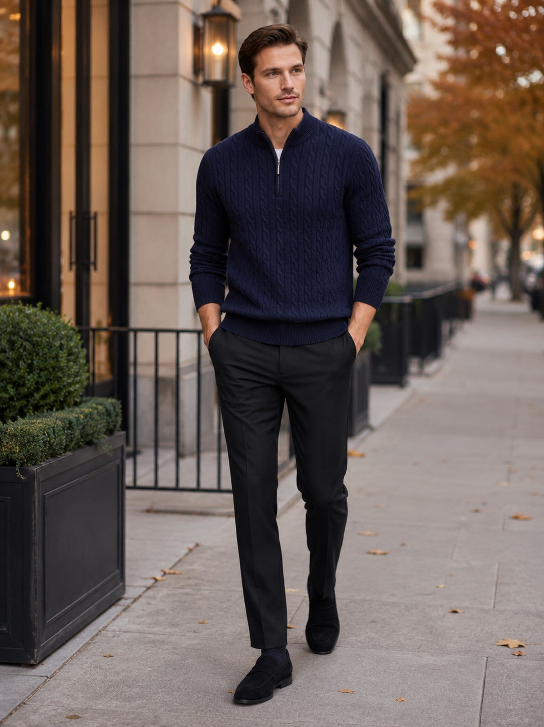 Men’s Cable Knit Quarter Zip Jumper Mock Neck Thick Warm Autumn Winter Pullover for Business Casual and Everyday Wear