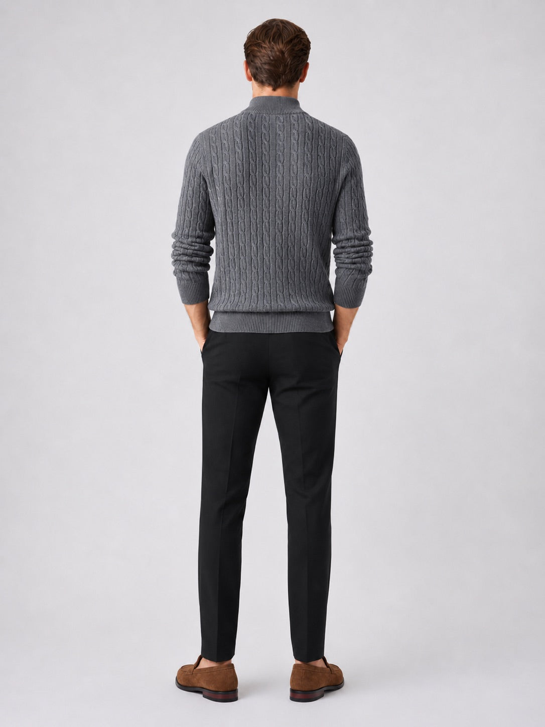 Men’s Cable Knit Quarter Zip Jumper Mock Neck Thick Warm Autumn Winter Pullover for Business Casual and Everyday Wear