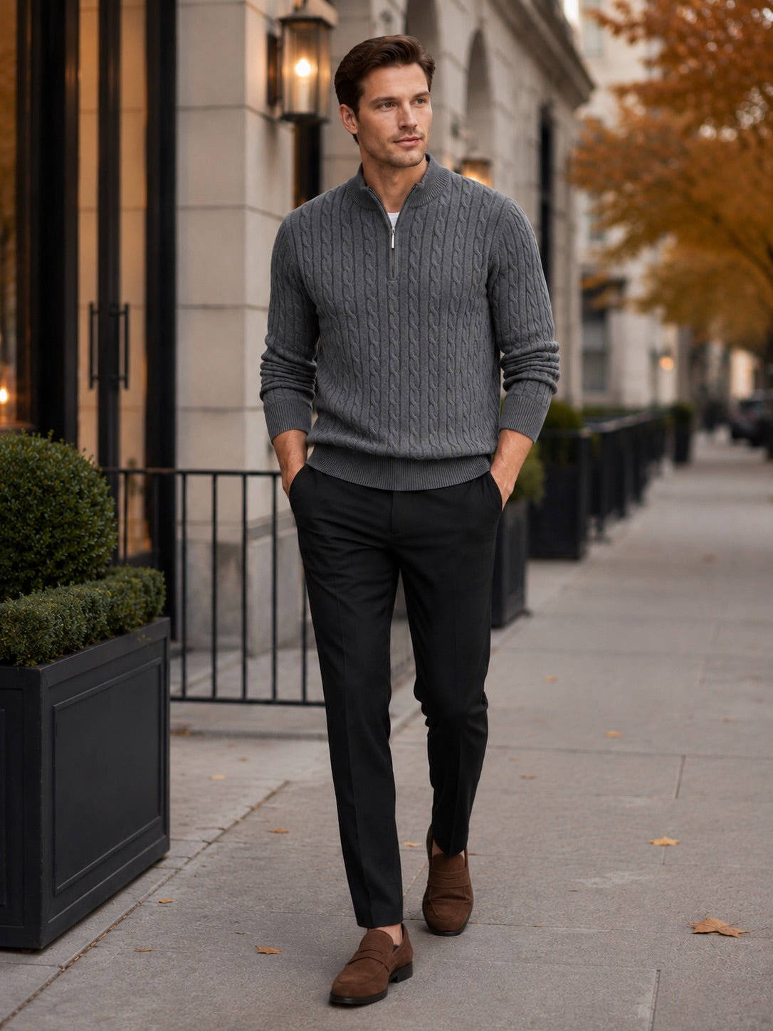 Men’s Cable Knit Quarter Zip Jumper Mock Neck Thick Warm Autumn Winter Pullover for Business Casual and Everyday Wear