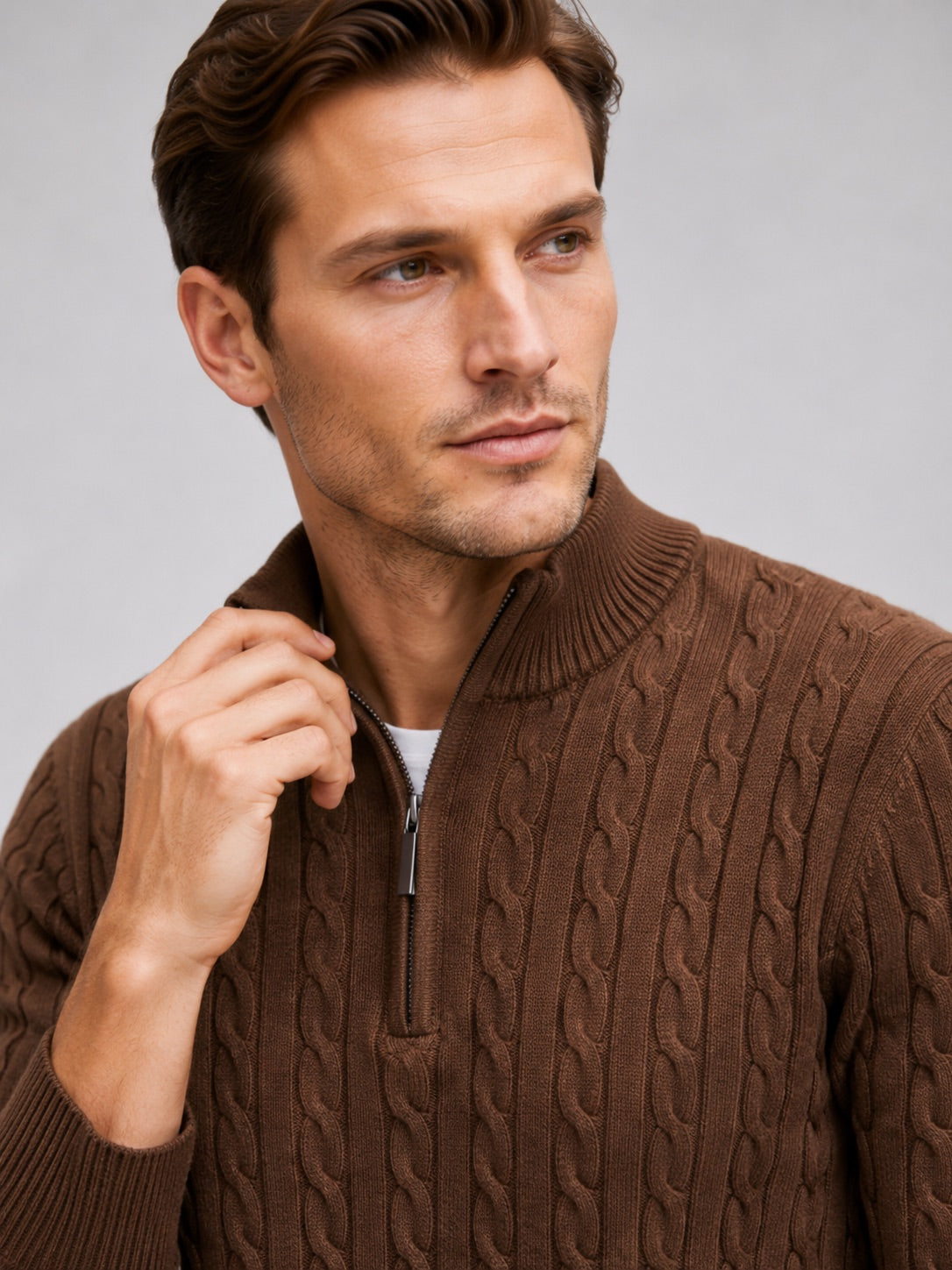 Men’s Cable Knit Quarter Zip Jumper Mock Neck Thick Warm Autumn Winter Pullover for Business Casual and Everyday Wear