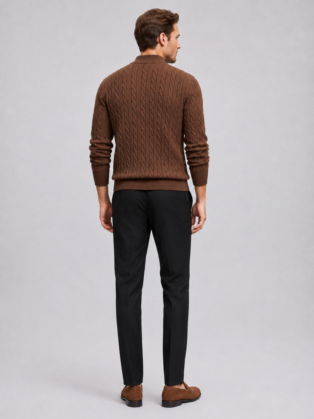 Men’s Cable Knit Quarter Zip Jumper Mock Neck Thick Warm Autumn Winter Pullover for Business Casual and Everyday Wear
