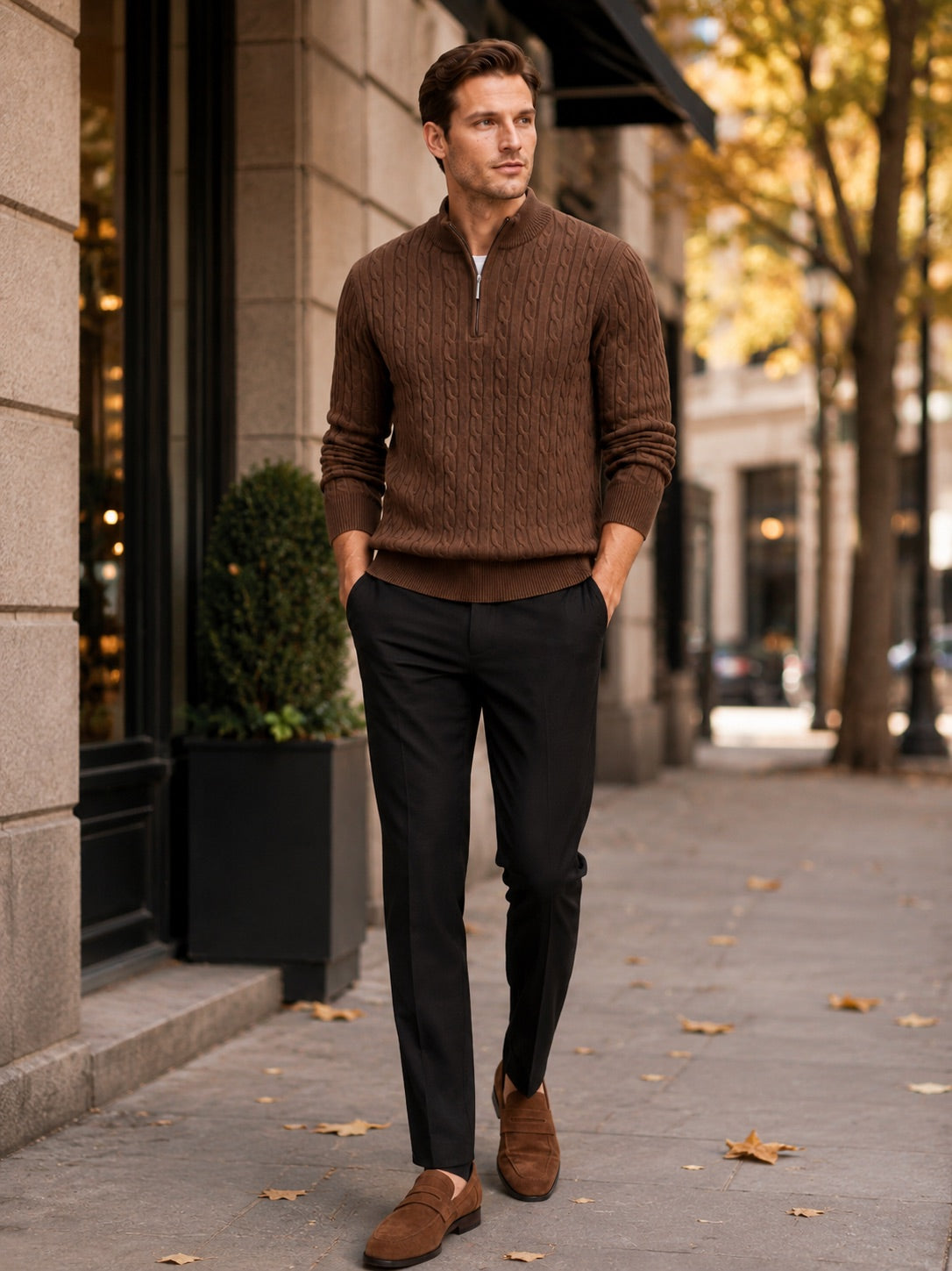 Men’s Cable Knit Quarter Zip Jumper Mock Neck Thick Warm Autumn Winter Pullover for Business Casual and Everyday Wear