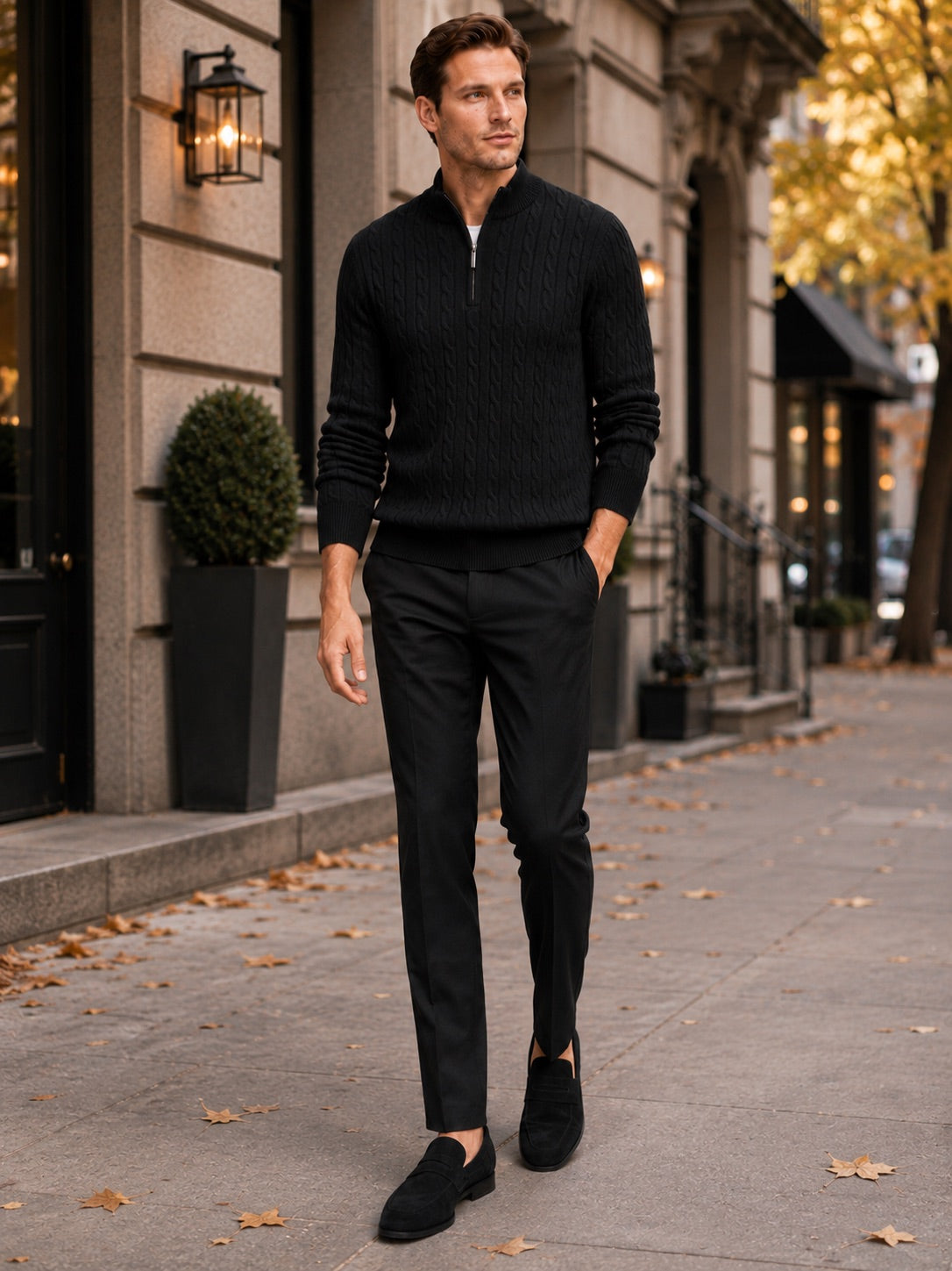 Men’s Cable Knit Quarter Zip Jumper Mock Neck Thick Warm Autumn Winter Pullover for Business Casual and Everyday Wear