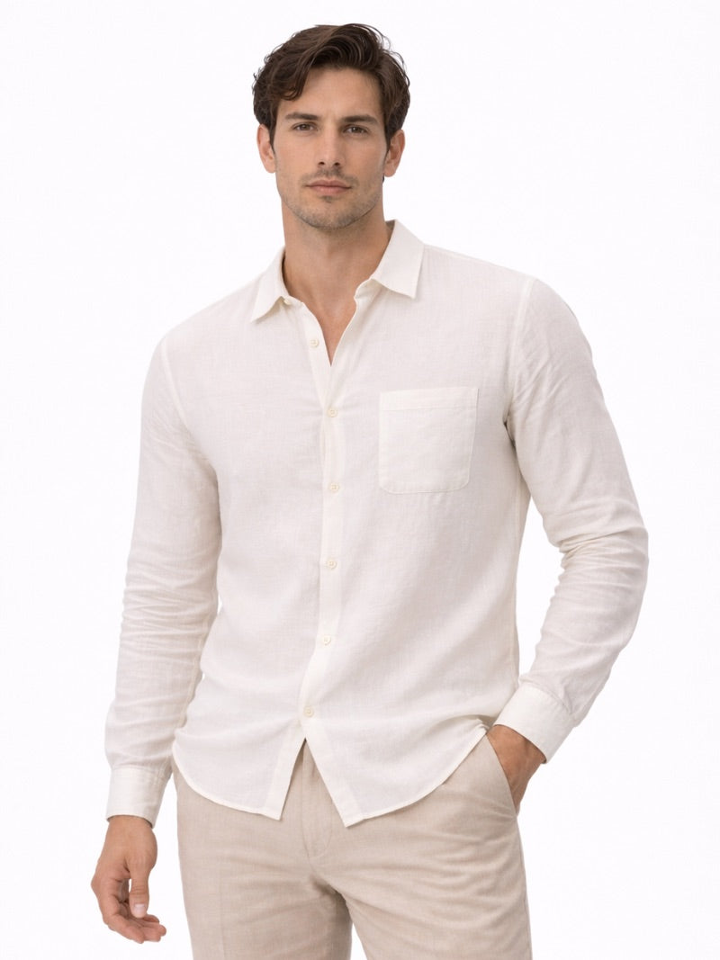 Men’s Linen Button-Up Shirt Lightweight Breathable Casual Summer Essential for Beach, Vacation, Resort and Smart Casual Wear