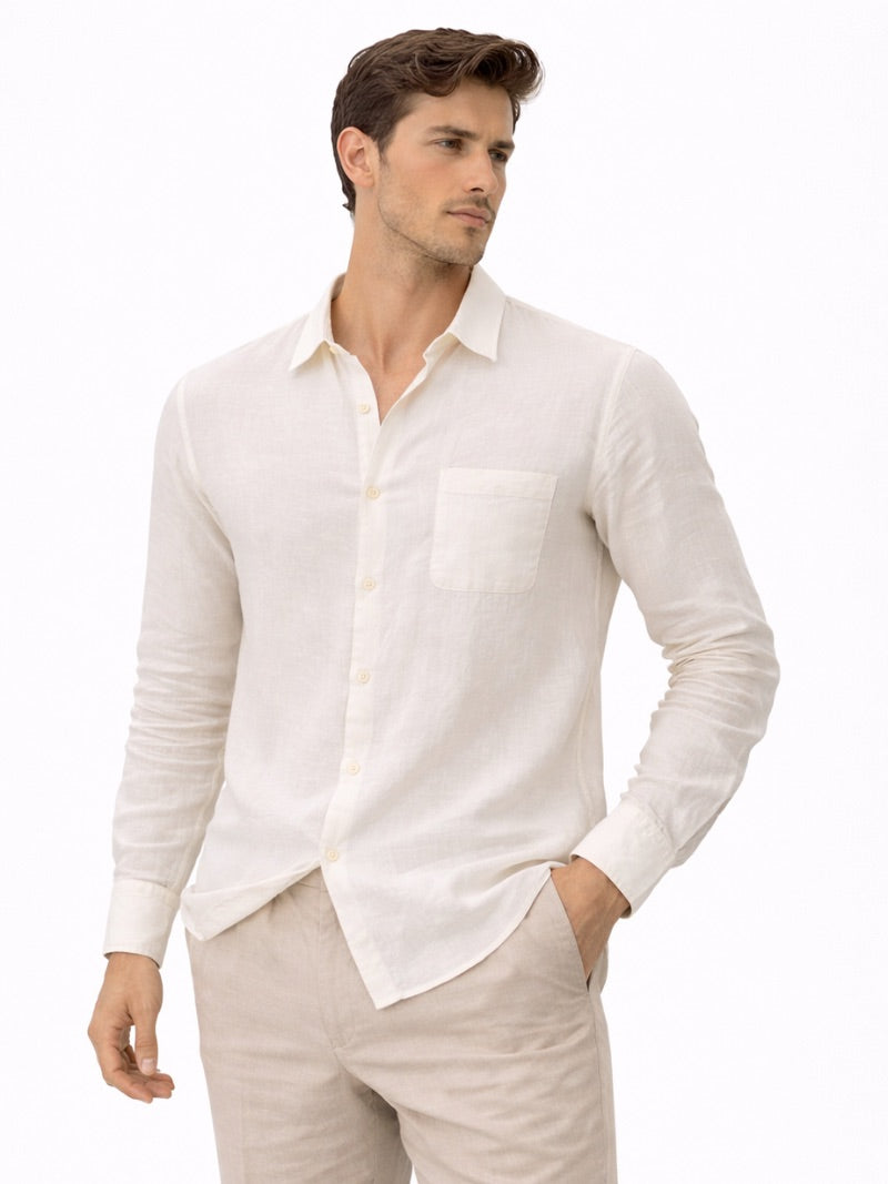 Men’s Linen Button-Up Shirt Lightweight Breathable Casual Summer Essential for Beach, Vacation, Resort and Smart Casual Wear