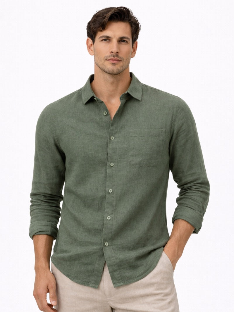 Men’s Linen Button-Up Shirt Lightweight Breathable Casual Summer Essential for Beach, Vacation, Resort and Smart Casual Wear