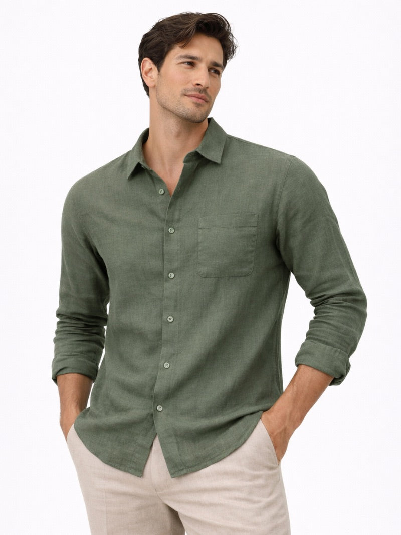 Men’s Linen Button-Up Shirt Lightweight Breathable Casual Summer Essential for Beach, Vacation, Resort and Smart Casual Wear
