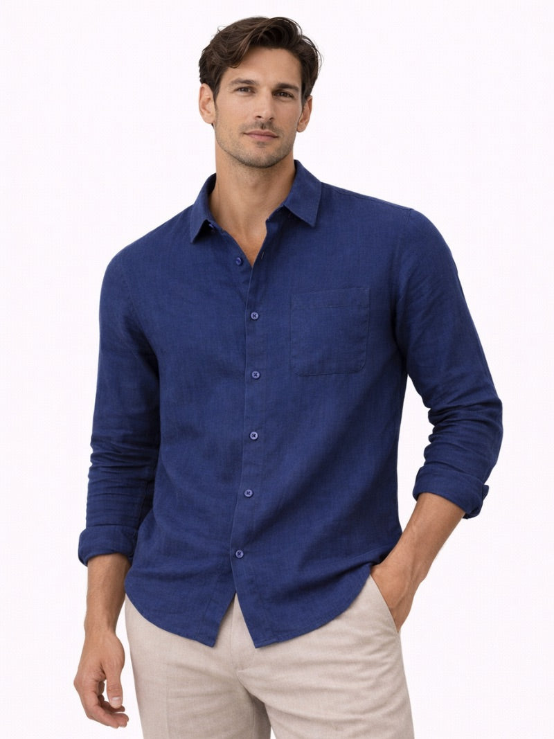 Men’s Linen Button-Up Shirt Lightweight Breathable Casual Summer Essential for Beach, Vacation, Resort and Smart Casual Wear