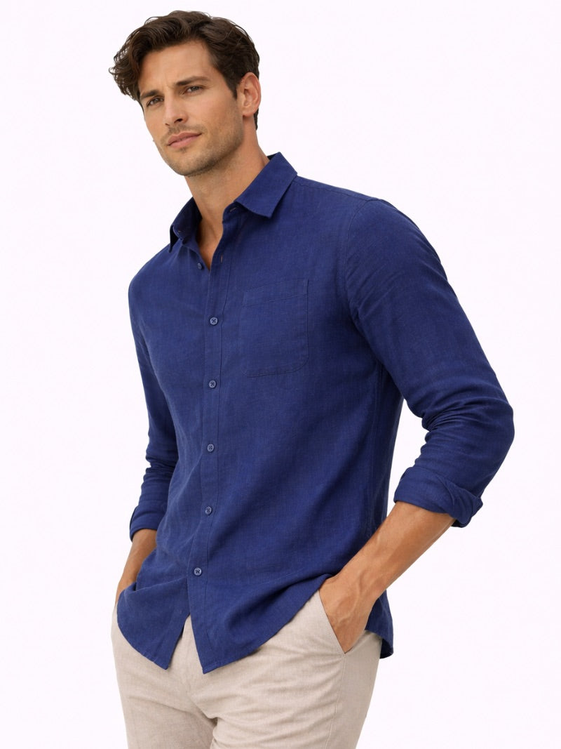 Men’s Linen Button-Up Shirt Lightweight Breathable Casual Summer Essential for Beach, Vacation, Resort and Smart Casual Wear