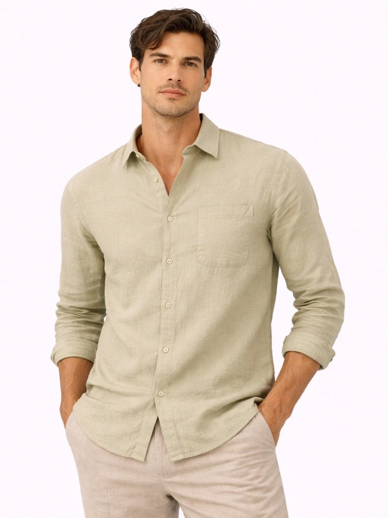 Men’s Linen Button-Up Shirt Lightweight Breathable Casual Summer Essential for Beach, Vacation, Resort and Smart Casual Wear