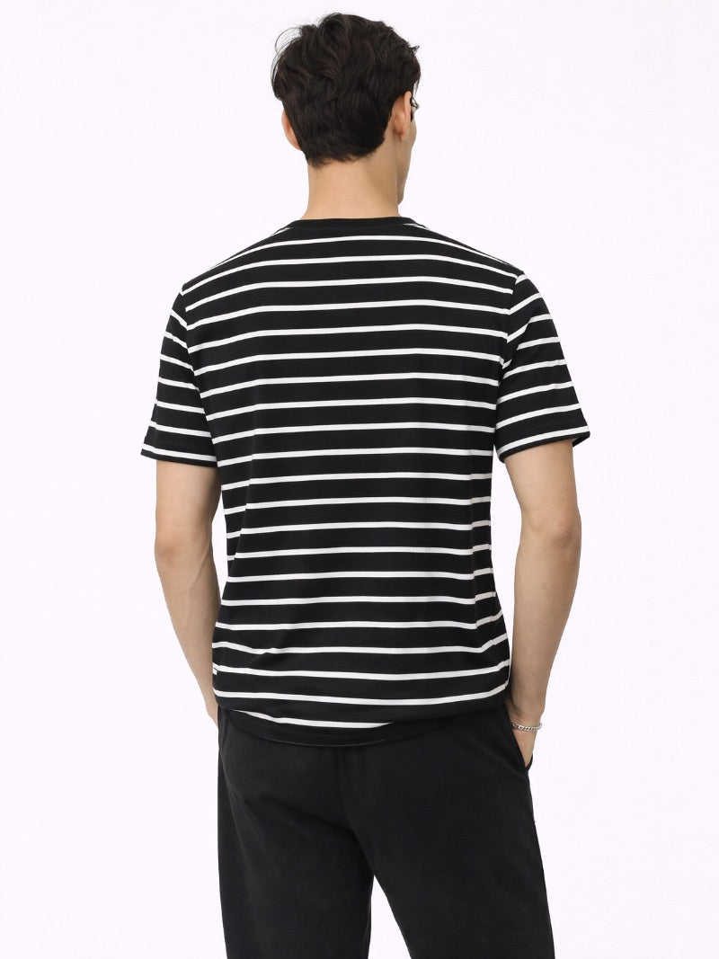Men’s Striped Cotton T-Shirt Lightweight Breathable Casual Summer Tee Classic Essential for Weekend, Travel and Everyday Wear