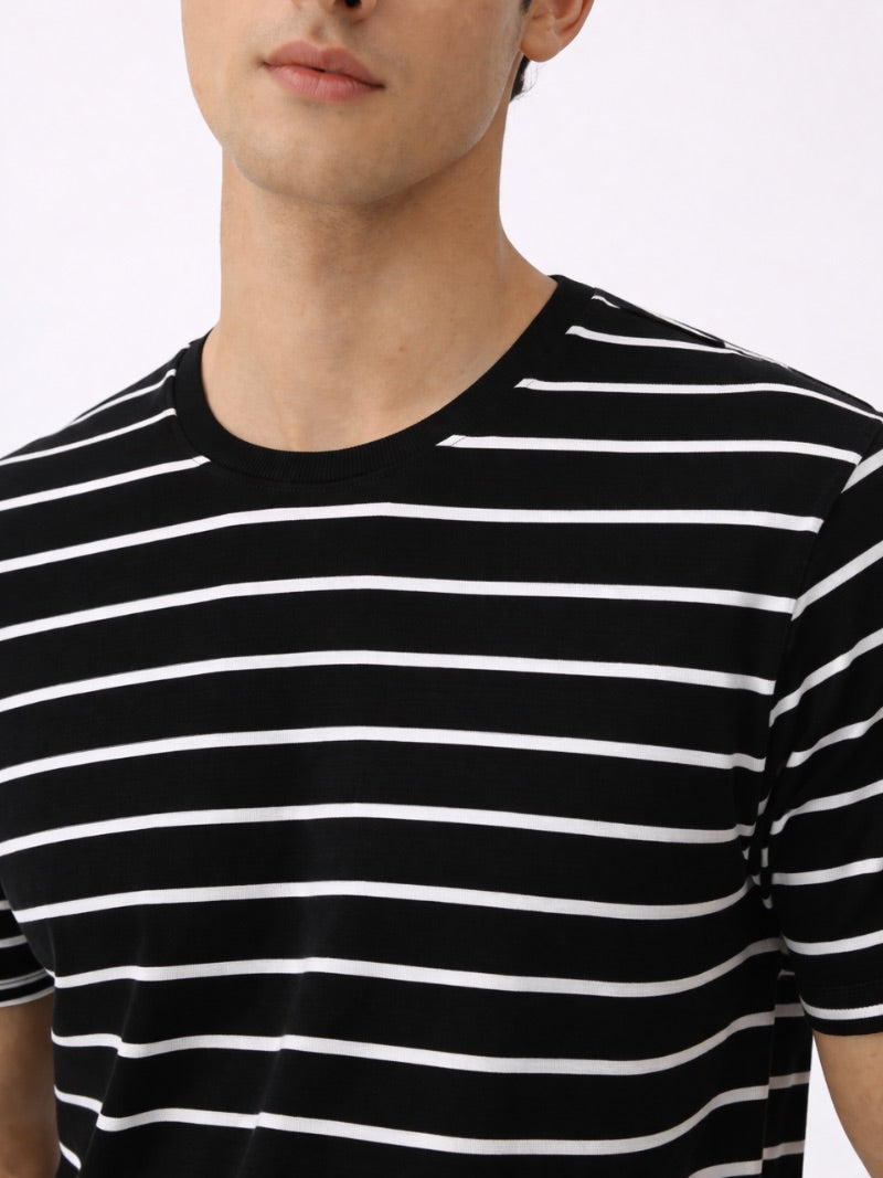 Men’s Striped Cotton T-Shirt Lightweight Breathable Casual Summer Tee Classic Essential for Weekend, Travel and Everyday Wear