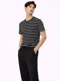 Men’s Striped Cotton T-Shirt Lightweight Breathable Casual Summer Tee Classic Essential for Weekend, Travel and Everyday Wear