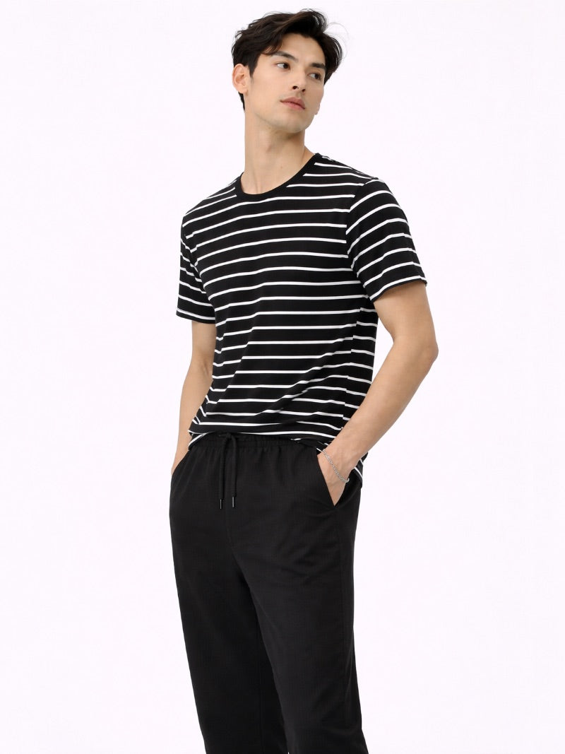 Men’s Striped Cotton T-Shirt Lightweight Breathable Casual Summer Tee Classic Essential for Weekend, Travel and Everyday Wear