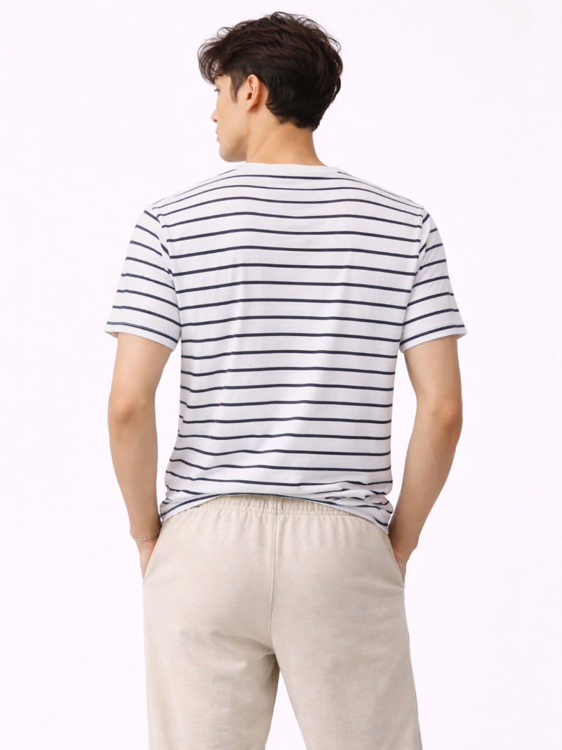 Men’s Striped Cotton T-Shirt Lightweight Breathable Casual Summer Tee Classic Essential for Weekend, Travel and Everyday Wear