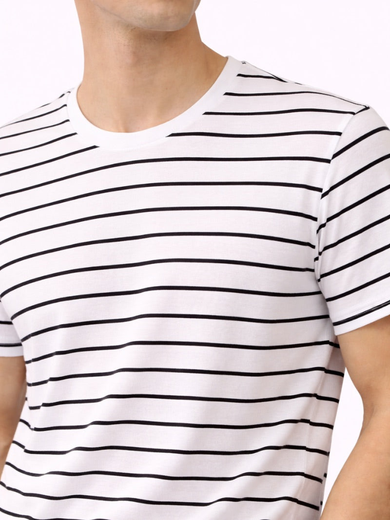 Men’s Striped Cotton T-Shirt Lightweight Breathable Casual Summer Tee Classic Essential for Weekend, Travel and Everyday Wear