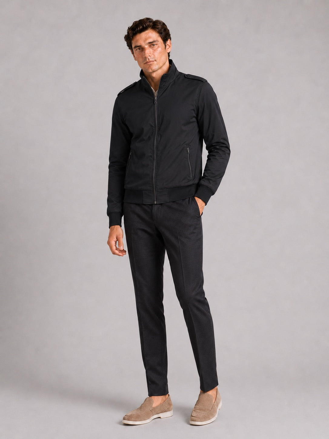 Men’s Stand Collar Trench Jacket Slim Fit Lightweight Business Coat Tailored Outerwear for Office, Travel and Smart Casual Wear