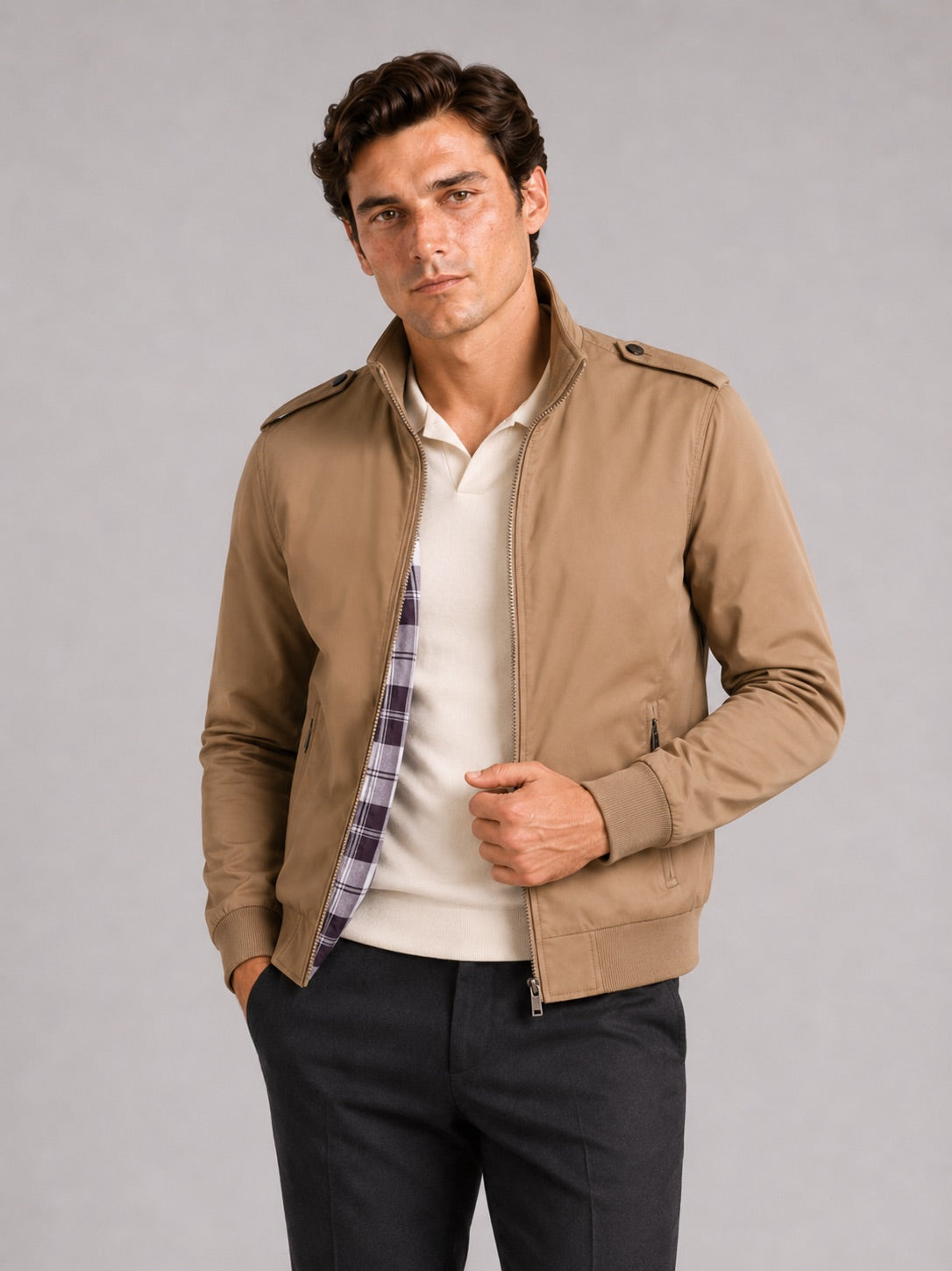 Men’s Stand Collar Trench Jacket Slim Fit Lightweight Business Coat Tailored Outerwear for Office, Travel and Smart Casual Wear