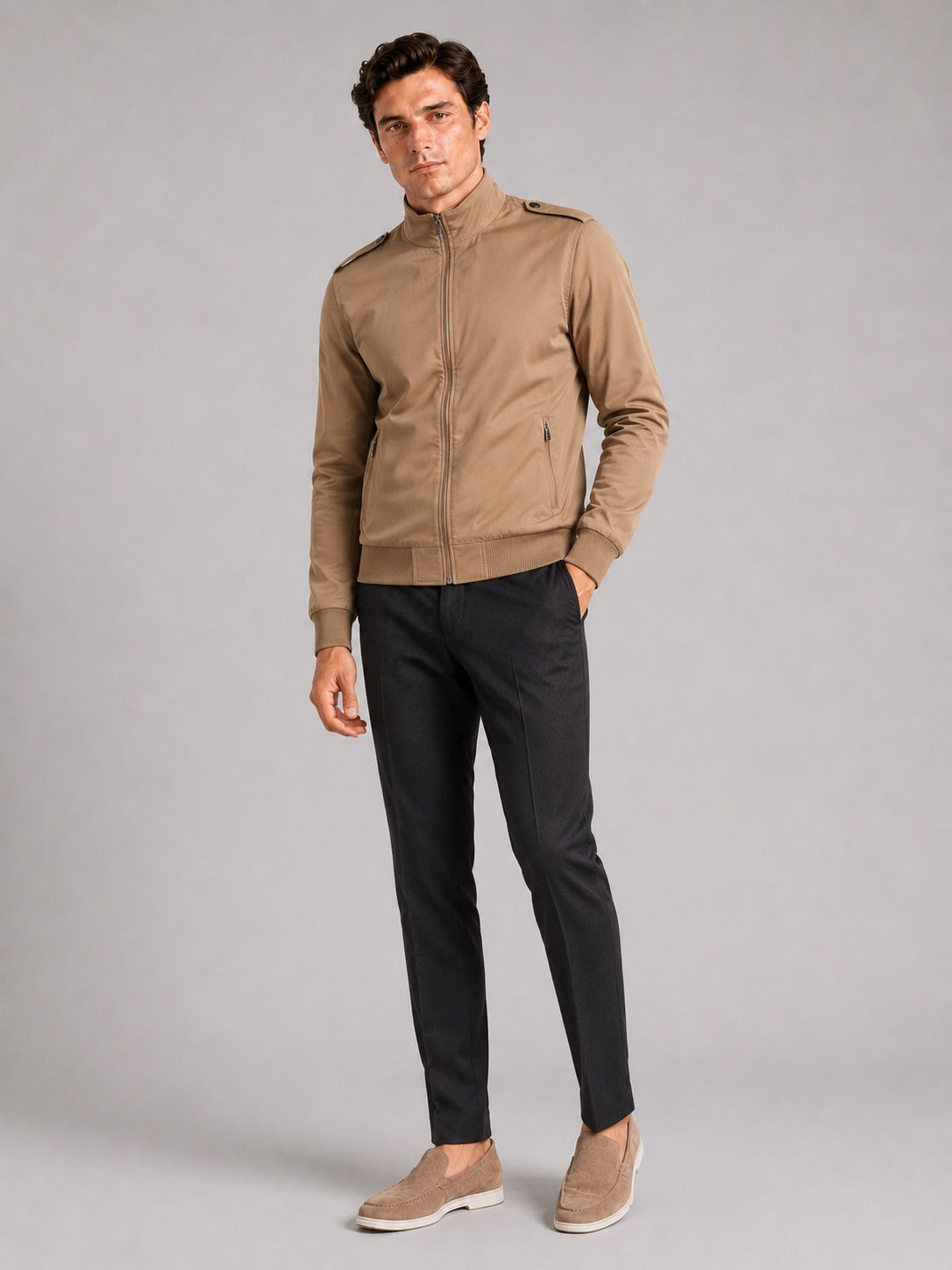 Men’s Stand Collar Trench Jacket Slim Fit Lightweight Business Coat Tailored Outerwear for Office, Travel and Smart Casual Wear