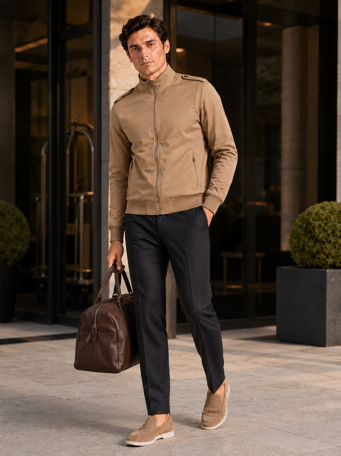 Men’s Stand Collar Trench Jacket Slim Fit Lightweight Business Coat Tailored Outerwear for Office, Travel and Smart Casual Wear