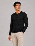 Men’s Fitted Henley Shirt Long Sleeve Solid Colour Spring Casual Basic Top