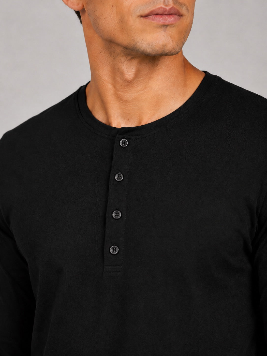 Men’s Fitted Henley Shirt Long Sleeve Solid Colour Spring Casual Basic Top