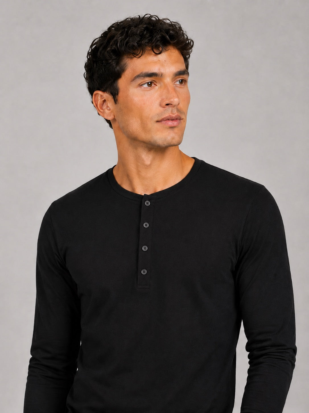 Men’s Fitted Henley Shirt Long Sleeve Solid Colour Spring Casual Basic Top