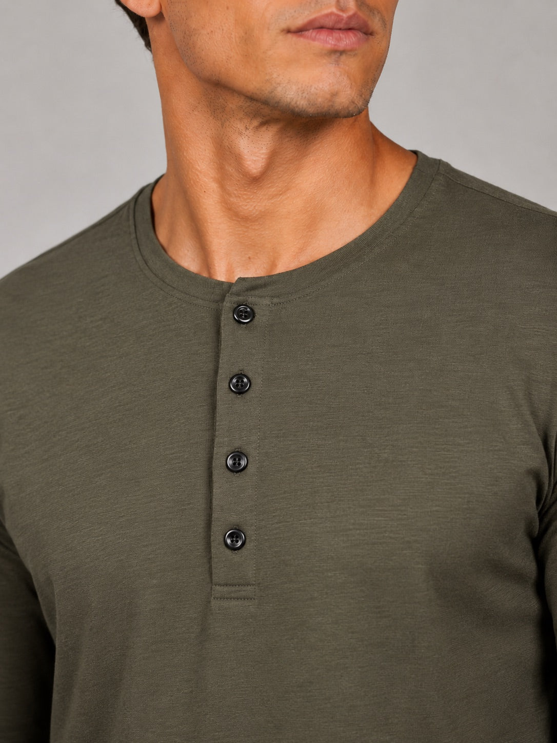 Men’s Fitted Henley Shirt Long Sleeve Solid Colour Spring Casual Basic Top