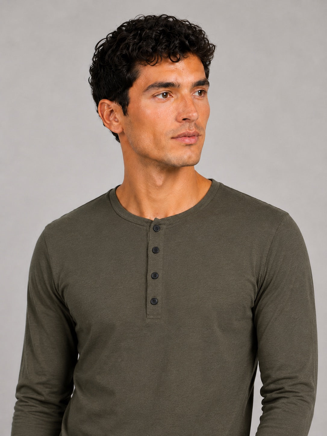 Men’s Fitted Henley Shirt Long Sleeve Solid Colour Spring Casual Basic Top