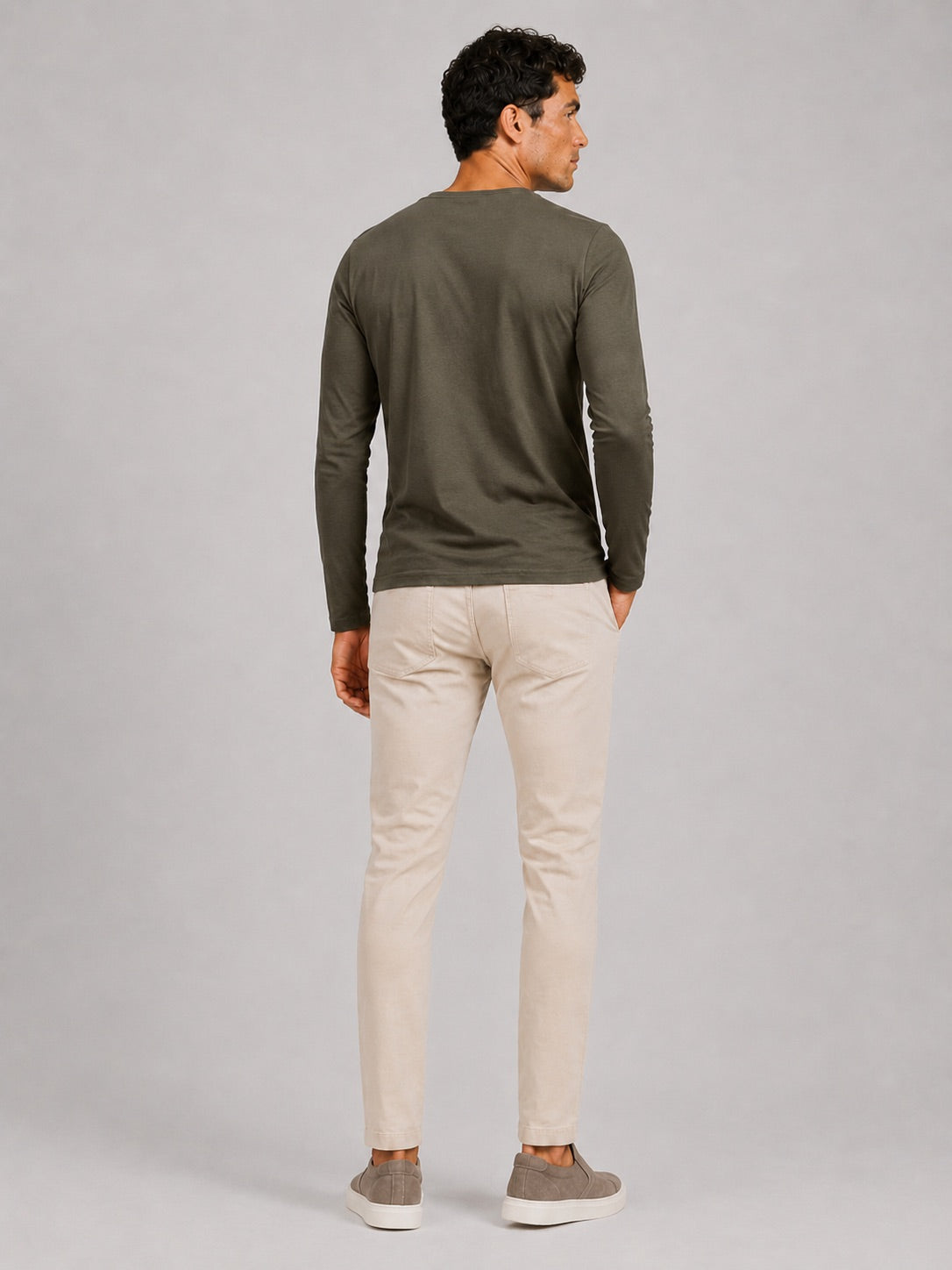 Men’s Fitted Henley Shirt Long Sleeve Solid Colour Spring Casual Basic Top