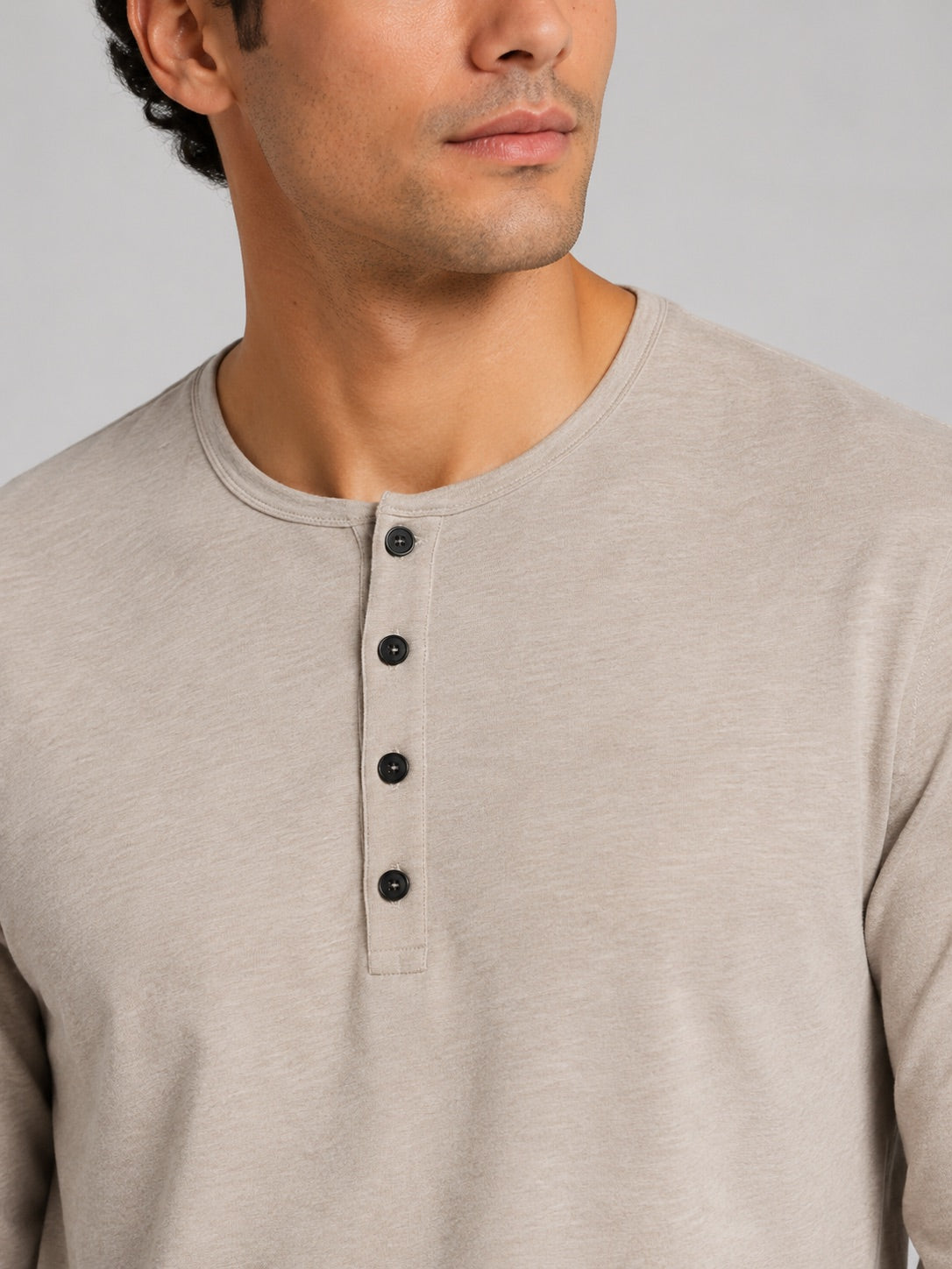 Men’s Fitted Henley Shirt Long Sleeve Solid Colour Spring Casual Basic Top