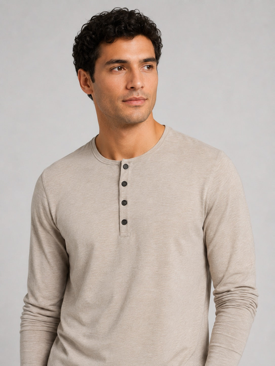 Men’s Fitted Henley Shirt Long Sleeve Solid Colour Spring Casual Basic Top