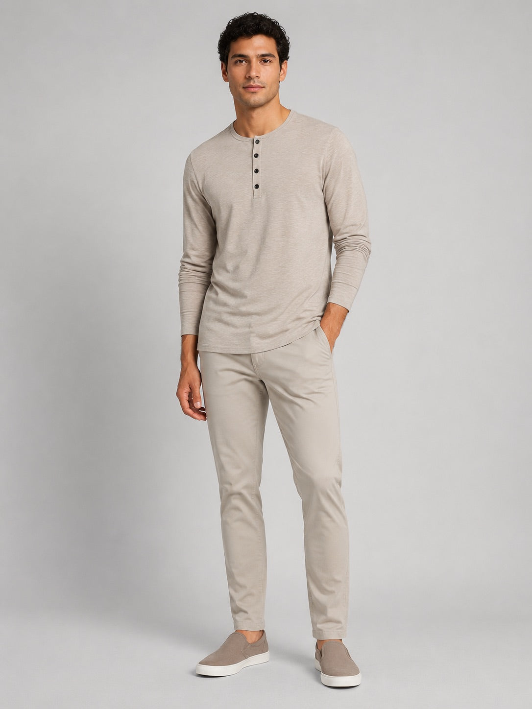 Men’s Fitted Henley Shirt Long Sleeve Solid Colour Spring Casual Basic Top