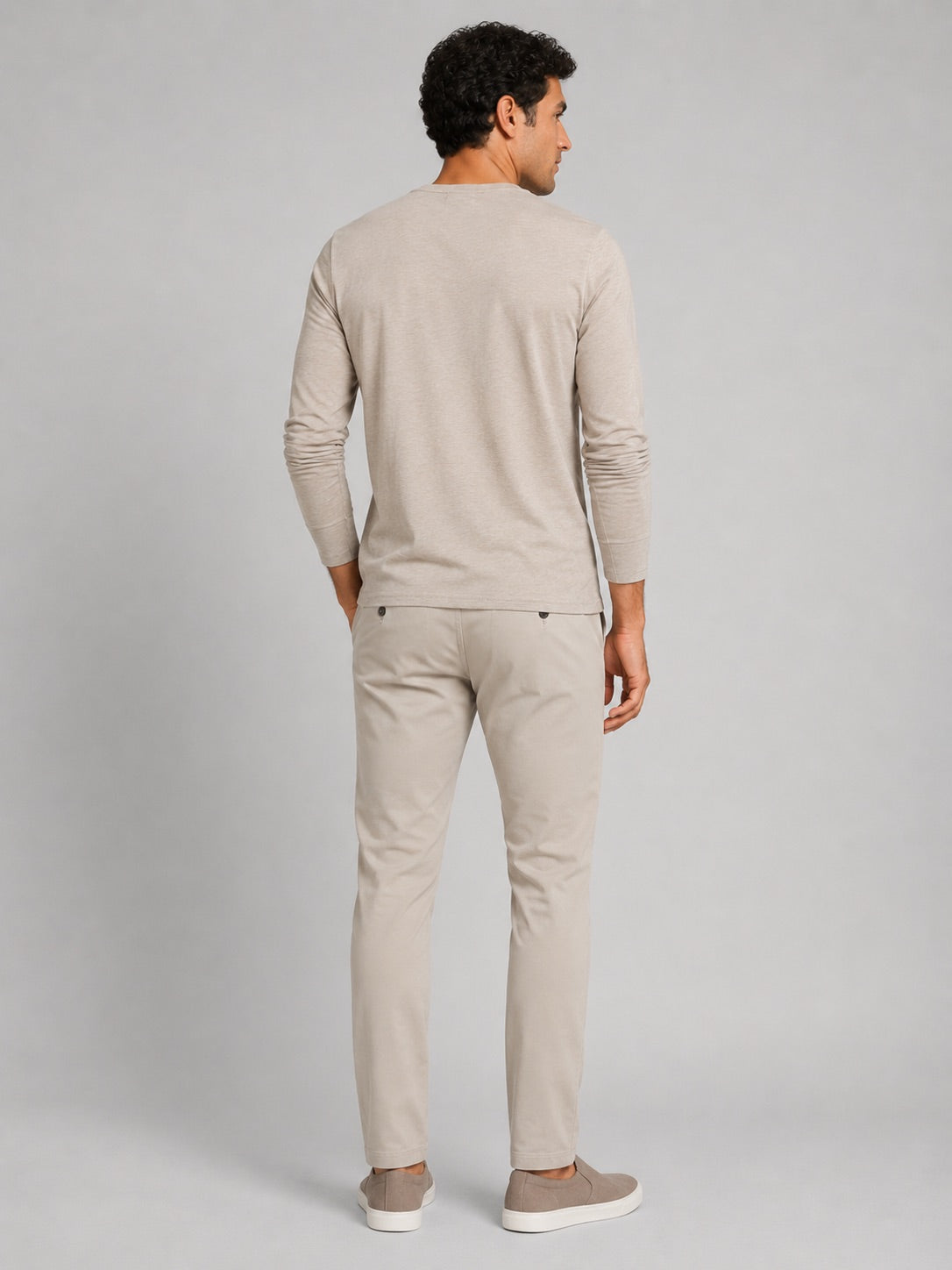 Men’s Fitted Henley Shirt Long Sleeve Solid Colour Spring Casual Basic Top