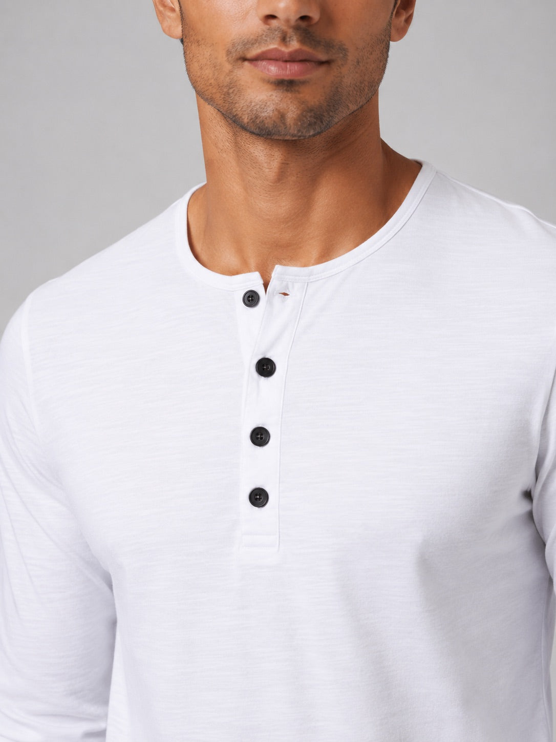 Men’s Fitted Henley Shirt Long Sleeve Solid Colour Spring Casual Basic Top