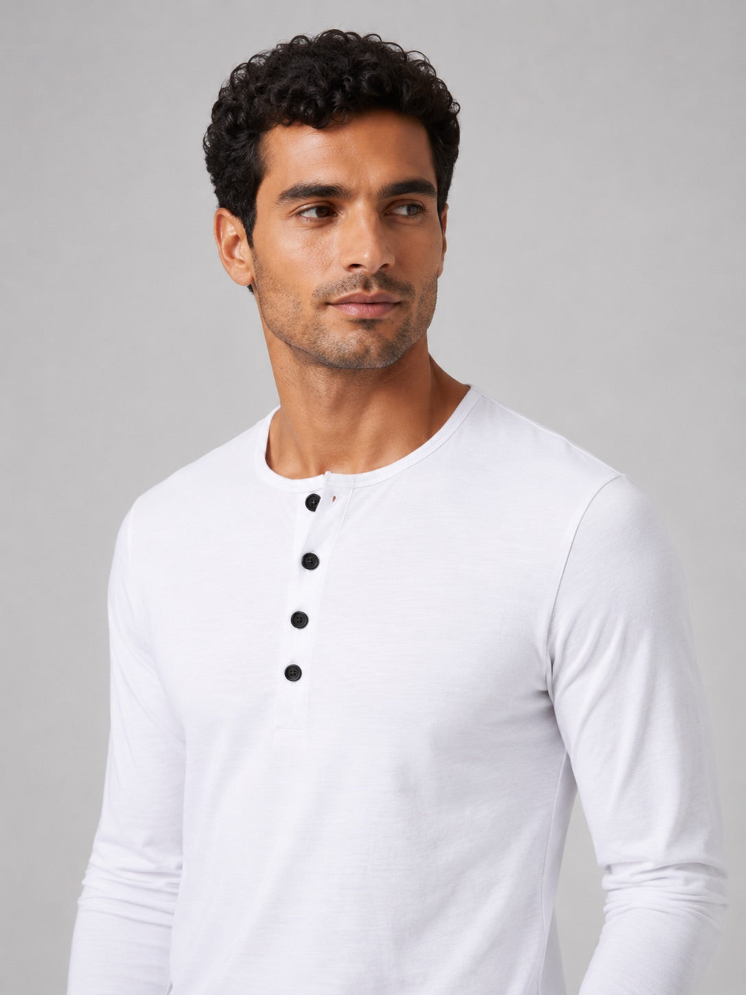 Men’s Fitted Henley Shirt Long Sleeve Solid Colour Spring Casual Basic Top